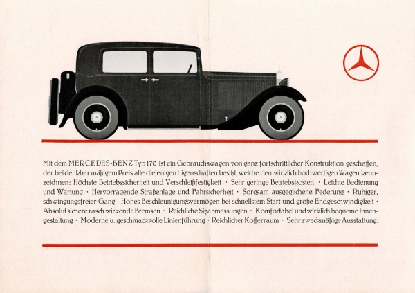 Mercedes-Benz 170 Sechszylinder 7/32 PS Modellprogramm 1931 Automobilprospekt (4656)